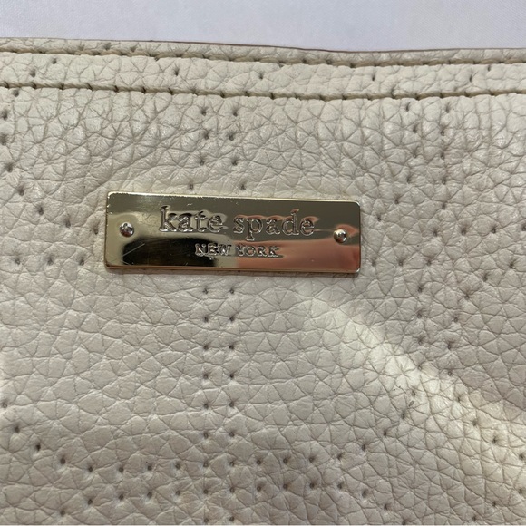 Vintage Luxury Kate Spade White Leather Dot Noel Tote Green Interior Old Money - Picture 4 of 16